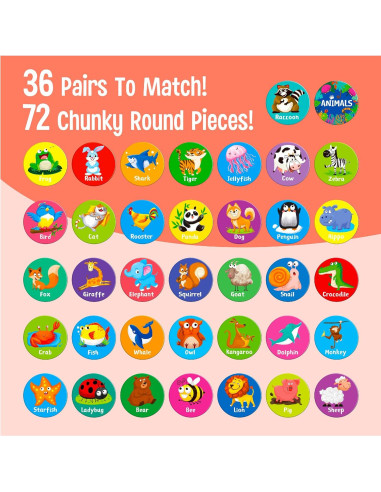 Juego de Memoria 72 PCS SpriteGru Animales para Niños 3-6 Años