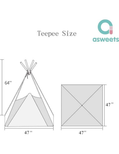 Tienda Teepee para Niños Asweets - Algodón Interior y Exterior