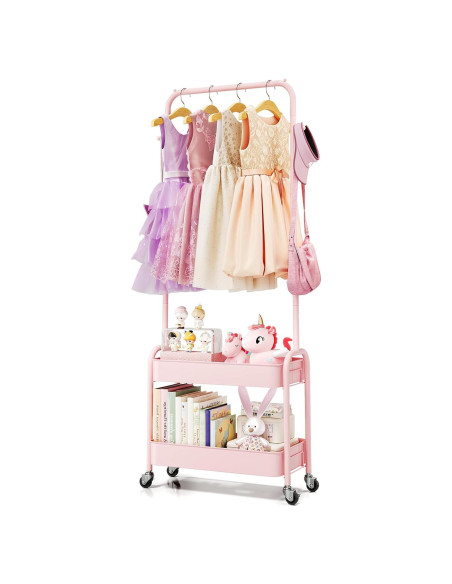 Perchero para Niños KINGRACK Rosa con Ruedas y Canasta Perchero para Niños KINGRACK Rosa con Ruedas y Canasta