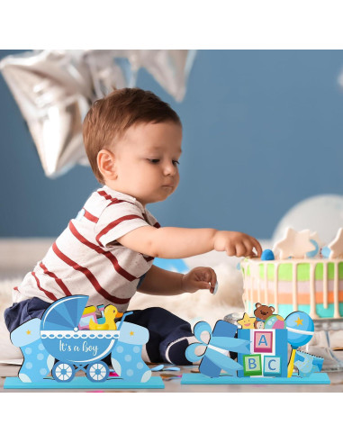 6 Piezas Decoraciones de Mesa Madera Baby Shower Azul