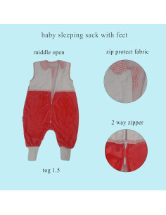 Saco de dormir para bebés 1.5 TOG con pies NVLS-RED-S 2