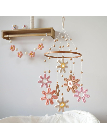 Móvil de Cuna Boho GOUKURLSMA con Margaritas Tejidas 56cm Móvil de Cuna Boho GOUKURLSMA con Margaritas Tejidas 56cm