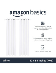 Cortinas Opacas Amazon Basics 2 Paneles 132x213 cm Blanco 2