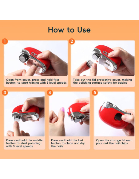 Cortador de Uñas Eléctrico Blissleaf 3 en 1 para Bebés Rojo Cortador de Uñas Eléctrico Blissleaf 3 en 1 para Bebés Rojo