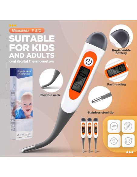 Termómetro Digital Oral TrelaCo 10 Pcs para Adultos - Lectura Rápida Termómetro Digital Oral TrelaCo 10 Pcs para Adultos - Lectura Rápida