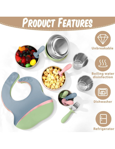 Set de Alimentación para Bebés Yinder 15 Piezas Silicona Acero Inoxidable