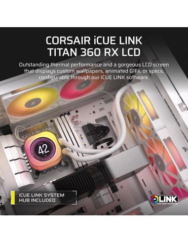 Enfriador de CPU CORSAIR iCUE Link Titan RX LCD 360mm AIO Blanco