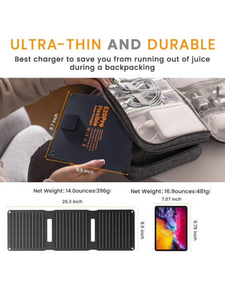Cargador Solar FlexSolar 20W Plegable USB-A USB-C Impermeable Cargador Solar FlexSolar 20W Plegable USB-A USB-C Impermeable