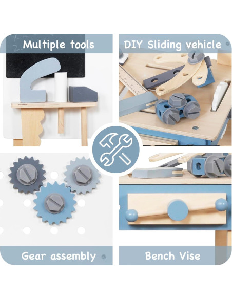 Banco de herramientas de madera Touch Us 51 piezas para niños Banco de herramientas de madera Touch Us 51 piezas para niños