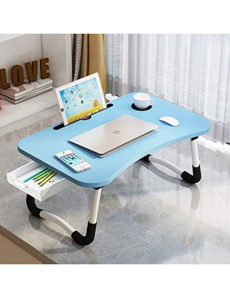 Mesa de Regazo Plegable VebaCidi 60 cm Azul con Cajón y Soporte Mesa de Regazo Plegable VebaCidi 60 cm Azul con Cajón y Soporte