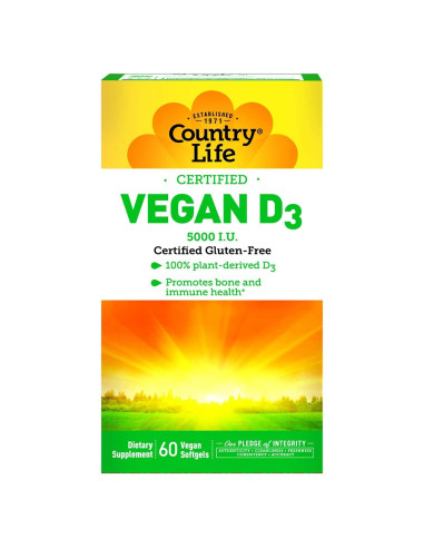 Country Life Suplemento Vegano D3 60 Cápsulas 117g