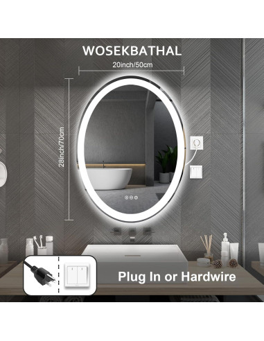 Espejo de Baño LED Ovalado 71x51 cm WOSEKBATHAL con Anti-Niebla