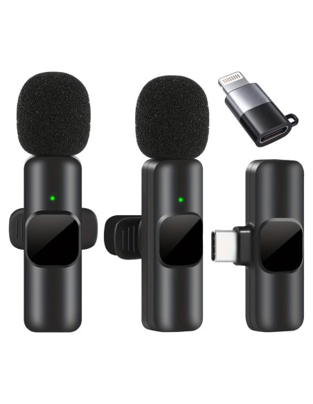 Micrófono Lavalier Inalámbrico Dual USB-C + Adaptador iOS Micrófono Lavalier Inalámbrico Dual USB-C + Adaptador iOS