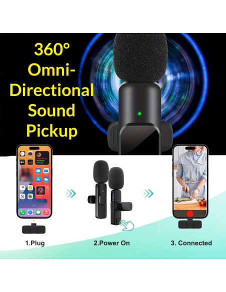 Micrófono Lavalier Inalámbrico Dual USB-C + Adaptador iOS Micrófono Lavalier Inalámbrico Dual USB-C + Adaptador iOS