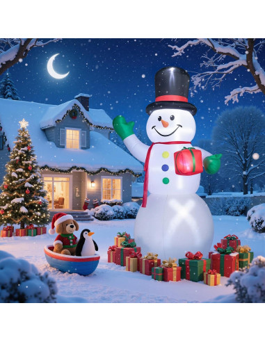 Muñeco de Nieve Inflable 2.74m Dawdix con Luces LED