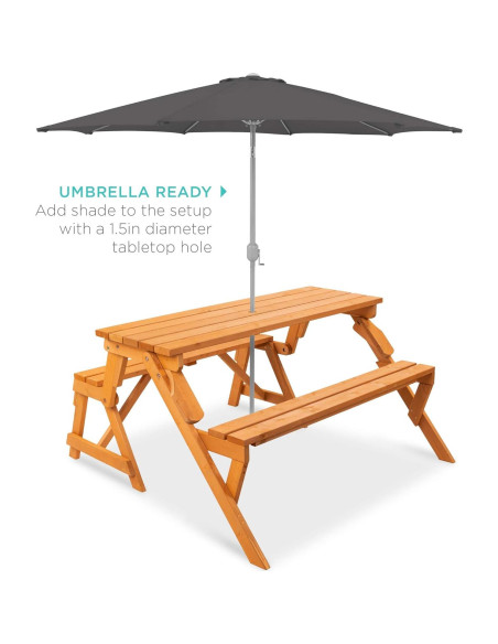 Mesa de Picnic Transformable 2-en-1 Mejor Opción Productos - Madera Natural Mesa de Picnic Transformable 2-en-1 Mejor Opción Productos - Madera Natural