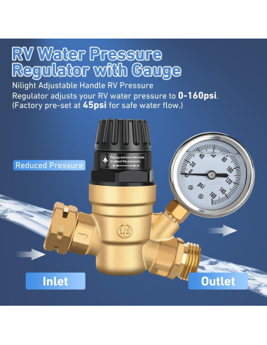 Regulador de Presión de Agua Nilight para RV con Manija Ajustable