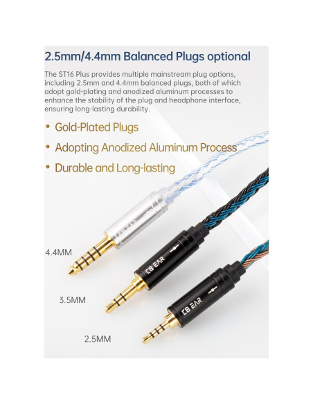 Cable IEM KBEAR ST16 Plus 2m MMCX para Auriculares Hi-Fi Cable IEM KBEAR ST16 Plus 2m MMCX para Auriculares Hi-Fi