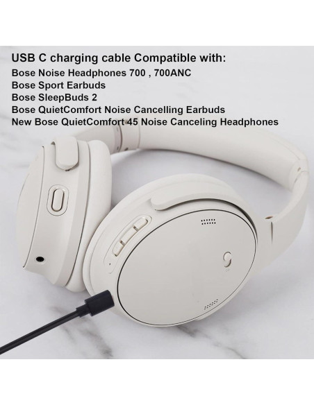 Cable de carga USB C Tobysome para auriculares Bose QC45 y 700 Cable de carga USB C Tobysome para auriculares Bose QC45 y 700