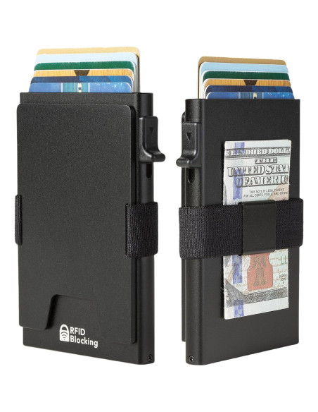 Billetera Minimalista Aluminio RFID Hombres Negro 12+ Tarjetas Billetera Minimalista Aluminio RFID Hombres Negro 12+ Tarjetas