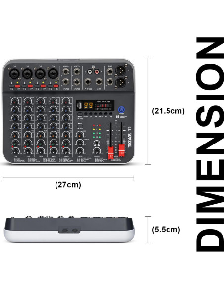 Mezclador de Audio TKLBLS T6 6 Canales USB con Phantom 48V Mezclador de Audio TKLBLS T6 6 Canales USB con Phantom 48V