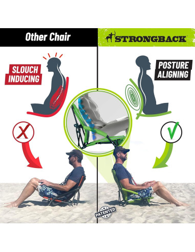 Silla de Playa Plegable STRONGBACK con Soporte Lumbar - Negra