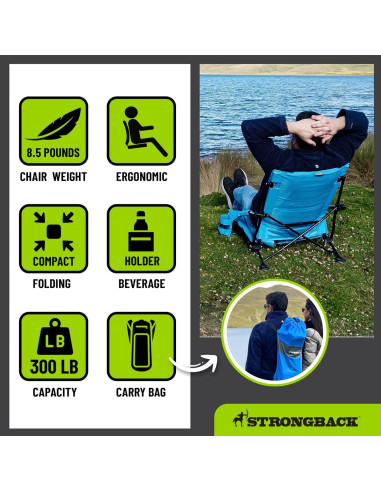Silla de Playa Plegable STRONGBACK con Soporte Lumbar - Negra