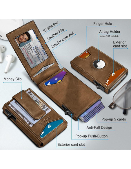 Billetera delgada para hombres con Airtag, bloqueo RFID y clip de cuero Billetera delgada para hombres con Airtag, bloqueo RFID y clip de cuero