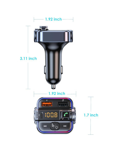 Transmisor FM Bluetooth 5.3 Taini con Cargador Rápido 30W