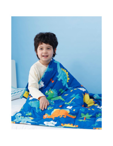 Manta con peso Insugar para niños 91x122cm dinosaurio azul