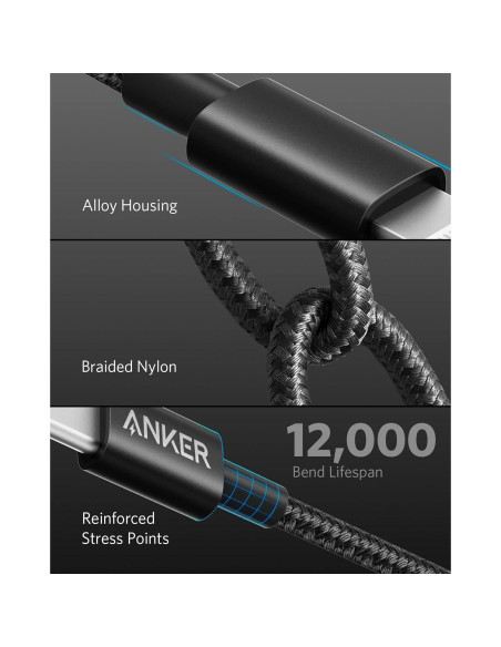 Cable USB C a Lightning Anker A8625 30 cm Nylon MFi Negro Cable USB C a Lightning Anker A8625 30 cm Nylon MFi Negro