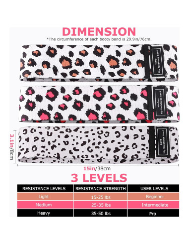 Bandas de Glúteos KRIXAM - 3 Niveles de Resistencia - Estampado Leopardo