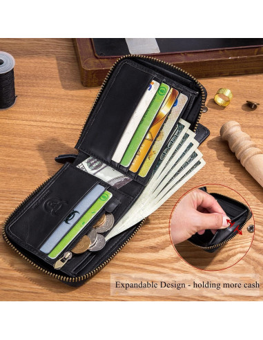 Cartera de Cuero Genuino BULLCAPTAIN QB-231 Negro con RFID