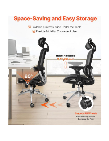 Silla de Oficina Ergonómica VEVOR Negra con Respaldo Ajustable Silla de Oficina Ergonómica VEVOR Negra con Respaldo Ajustable