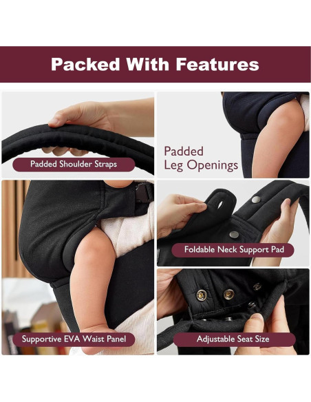 Portabebés QETRABONE Ergonómico 3.2-20.4 kg Negro Portabebés QETRABONE Ergonómico 3.2-20.4 kg Negro