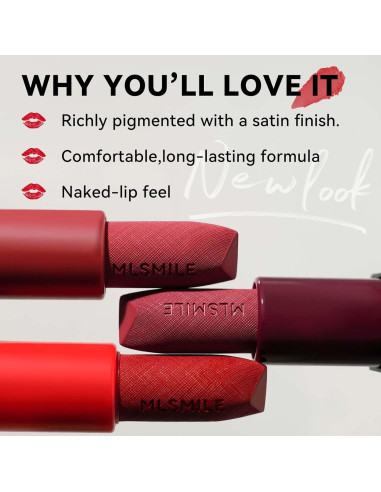Conjunto de 3 lápices labiales satén MLSMILE a prueba de agua