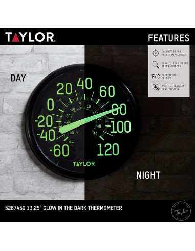 Termómetro de Pared Taylor 33.66 cm Brilla en la Oscuridad