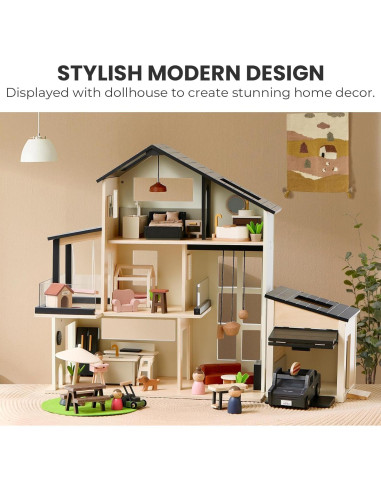 Casa de Muñecas Moderna Tiny Land con Garaje de Madera