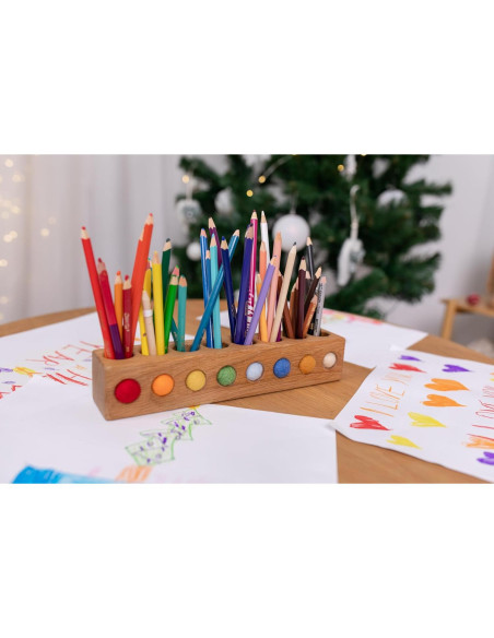 Soporte de Madera para Lápices 8 Agujeros Montessori Soporte de Madera para Lápices 8 Agujeros Montessori