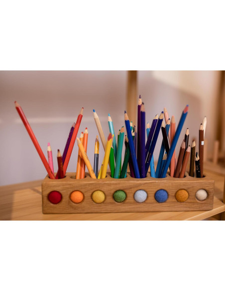 Soporte de Madera para Lápices 8 Agujeros Montessori Soporte de Madera para Lápices 8 Agujeros Montessori