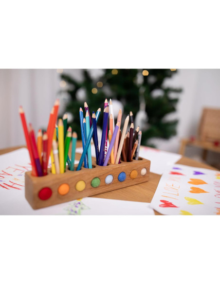 Soporte de Madera para Lápices 8 Agujeros Montessori Soporte de Madera para Lápices 8 Agujeros Montessori