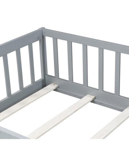 Cama de Piso Twin Bellemave con Cerca y Puerta - Madera Gris Cama de Piso Twin Bellemave con Cerca y Puerta - Madera Gris