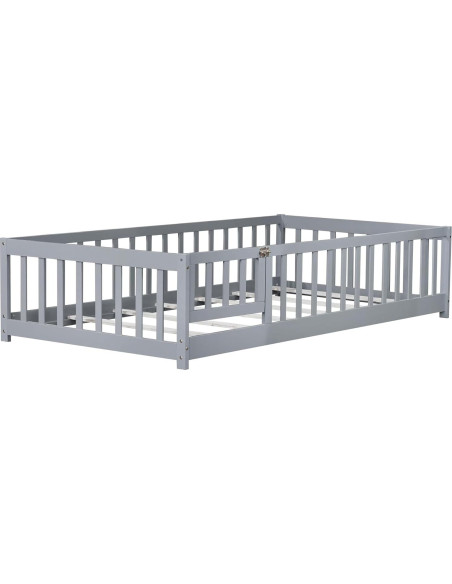 Cama de Piso Twin Bellemave con Cerca y Puerta - Madera Gris Cama de Piso Twin Bellemave con Cerca y Puerta - Madera Gris