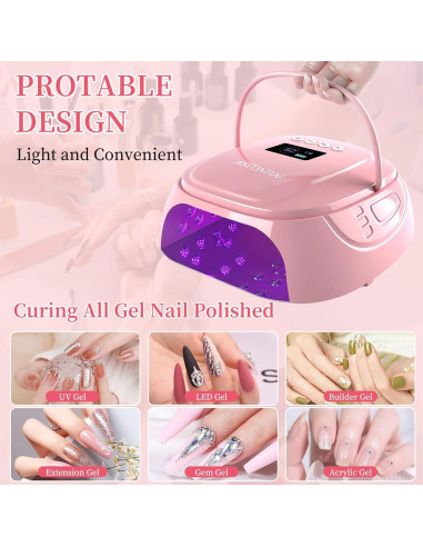 Lámpara UV LED 126W Astonfog Rosa, Secador de Uñas Portátil
