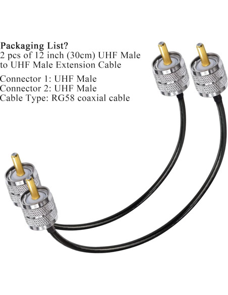 Cable Coaxial RG58 UHF Macho a Macho 30cm Tuolnk - 2 Piezas Cable Coaxial RG58 UHF Macho a Macho 30cm Tuolnk - 2 Piezas