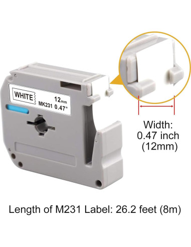 Paquete de 6 cintas compatibles Brother M-K231 12mm blancas