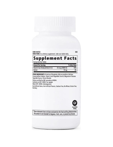 GNC Vitamina D-3 25 mcg 180 Tabletas Suplemento Salud Huesos