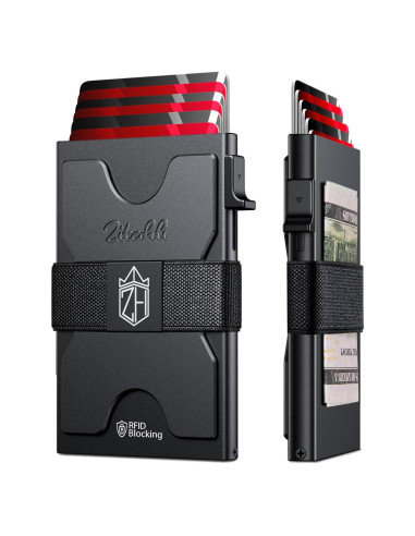 Billetera Minimalista Zitahli con Bloqueo RFID - Negro Mate