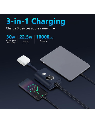Cargador Portátil Miady 10000mAh Carga Rápida PD 30W USB-C
