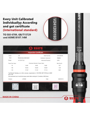 Llave de Torque 1/2" VANPO VP4-170, 13.6-230.5Nm, 72 Dientes